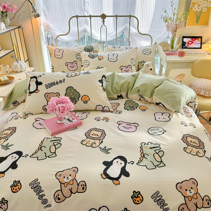 91家纺网 家纺一手货源 找家纺 名兮 2024新款全棉亲肤印花四件套 动物世界