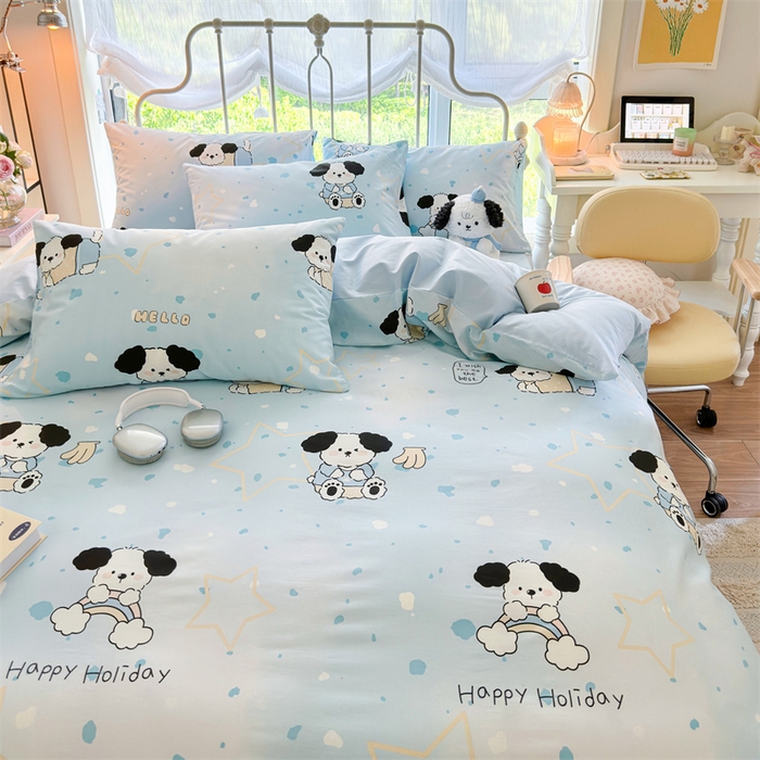 91家纺网 家纺一手货源 找家纺 名兮 2024新款全棉亲肤印花四件套 斑点狗