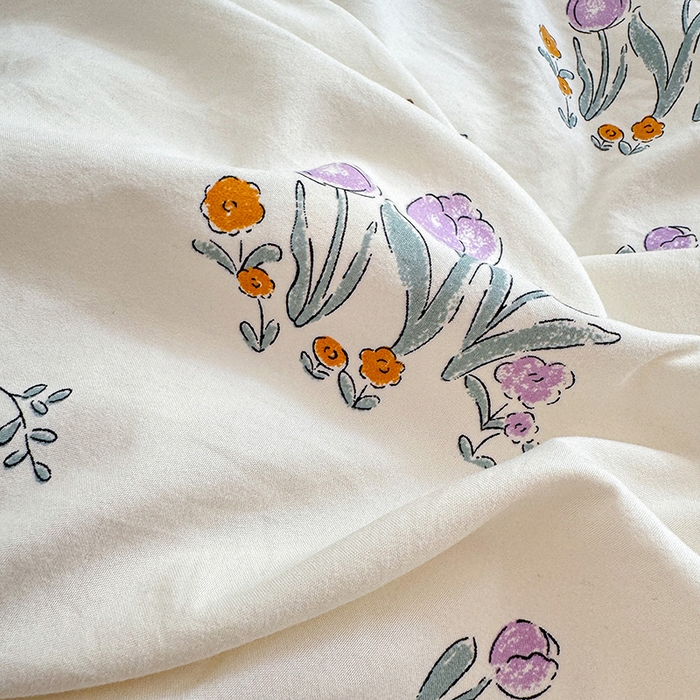 91家纺网 家纺一手货源 找家纺 沐芷 2024微皱超柔手感105g印花水洗棉四件套床上宿舍三件套床单被套 小花园