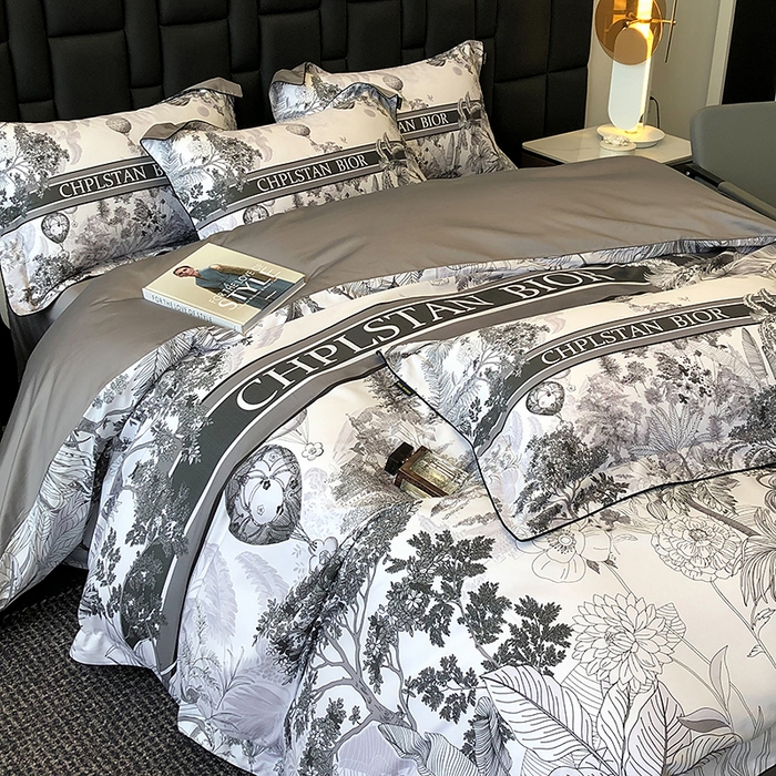 91家纺网 家纺一手货源 找家纺 东方名伶 2024新款50S全棉数码印花长绒棉四件套 境玉森林-黑