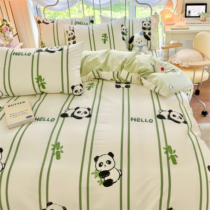 91家纺网 家纺一手货源 找家纺 名兮 2024新款全棉亲肤印花四件套 呆萌熊猫