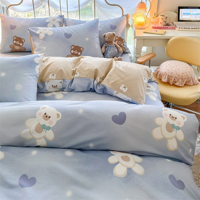 91家纺网 家纺一手货源 找家纺 名兮 2024新款全棉亲肤印花四件套 抱抱熊