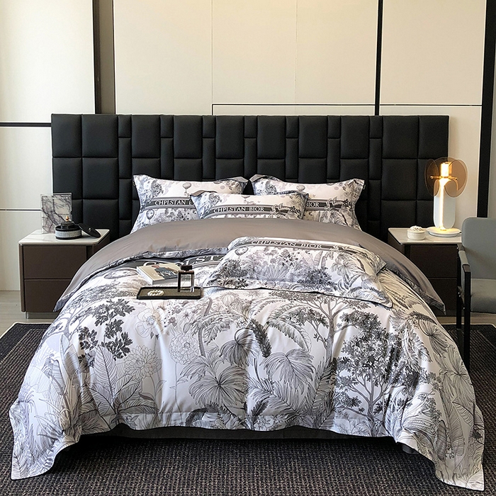 91家纺网 家纺一手货源 找家纺 东方名伶 2024新款50S全棉数码印花长绒棉四件套 境玉森林-黑