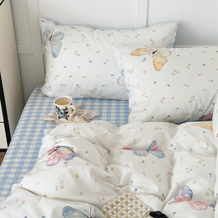 91家纺网 家纺一手货源 找家纺 昔可 2024新款全棉蝴蝶印花系列四件套 碎花琉璃蝴蝶