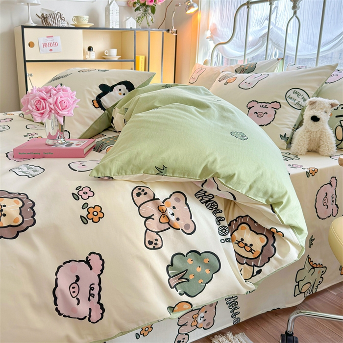 91家纺网 家纺一手货源 找家纺 名兮 2024新款全棉亲肤印花四件套 动物世界