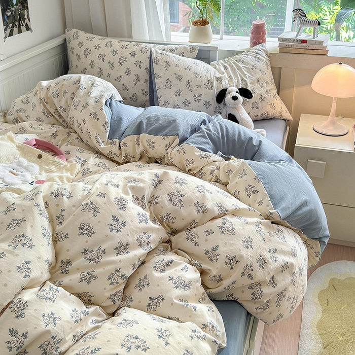 91家纺网 家纺一手货源 找家纺 沐芷 2024微皱超柔手感105g印花水洗棉四件套床上宿舍三件套床单被套 风与爱