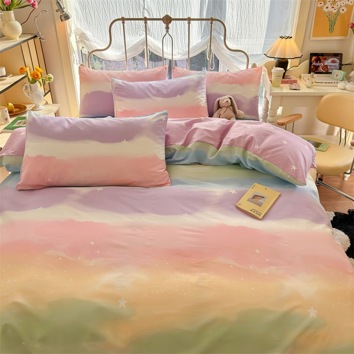 91家纺网 家纺一手货源 找家纺 名兮 2024新款全棉亲肤印花四件套 彩色天空