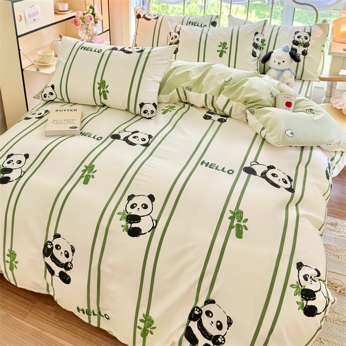 91家纺网 家纺一手货源 找家纺 名兮 2024新款全棉亲肤印花四件套 呆萌熊猫