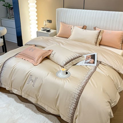 91家纺网 家纺一手货源 找家纺  【奢侈品同款】100支长绒棉轻奢风贡缎四件套全棉纯棉真丝般床单被套高精密刺绣床上用品 喜马拉雅-棉铂金