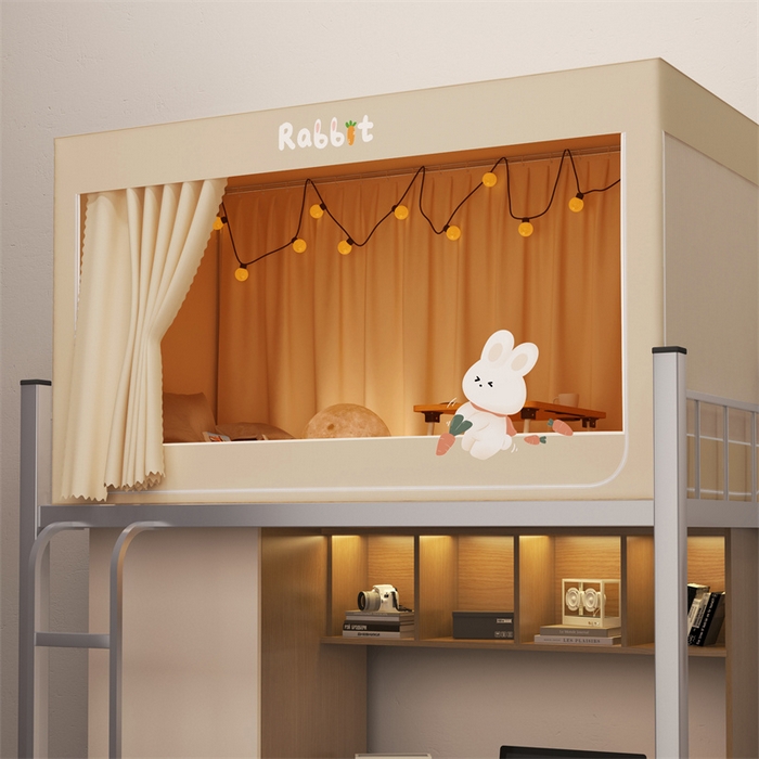 91家纺网 家纺一手货源 找家纺 佳梦家纺 2024新款烫画自连接学生遮光蚊帐 小白-米色