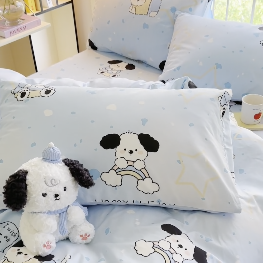 91家纺网 家纺一手货源 找家纺 名兮 2024新款全棉亲肤印花四件套 斑点狗