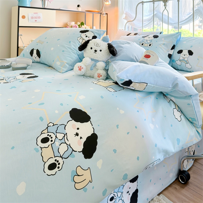 91家纺网 家纺一手货源 找家纺 名兮 2024新款全棉亲肤印花四件套 斑点狗