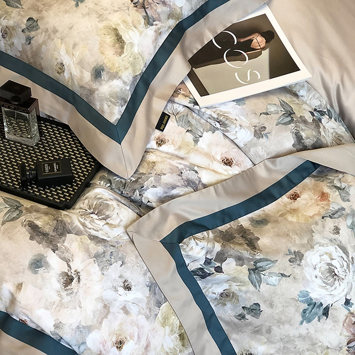 91家纺网 家纺一手货源 找家纺 东方名伶 2024新款50S全棉数码印花长绒棉四件套 浅爱