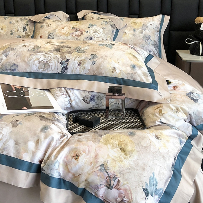 91家纺网 家纺一手货源 找家纺 东方名伶 2024新款50S全棉数码印花长绒棉四件套 浅爱