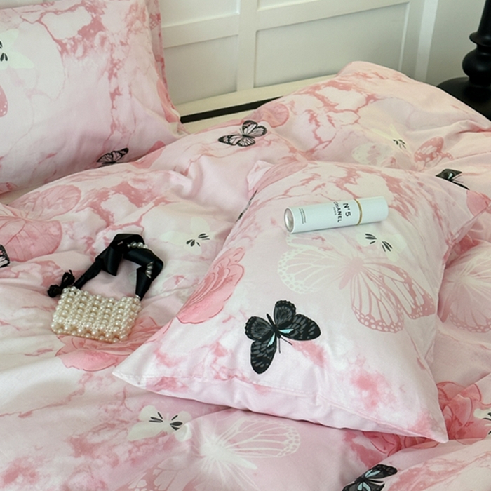 91家纺网 家纺一手货源 找家纺 昔可 2024新款全棉蝴蝶印花系列四件套 晕染花蝴蝶