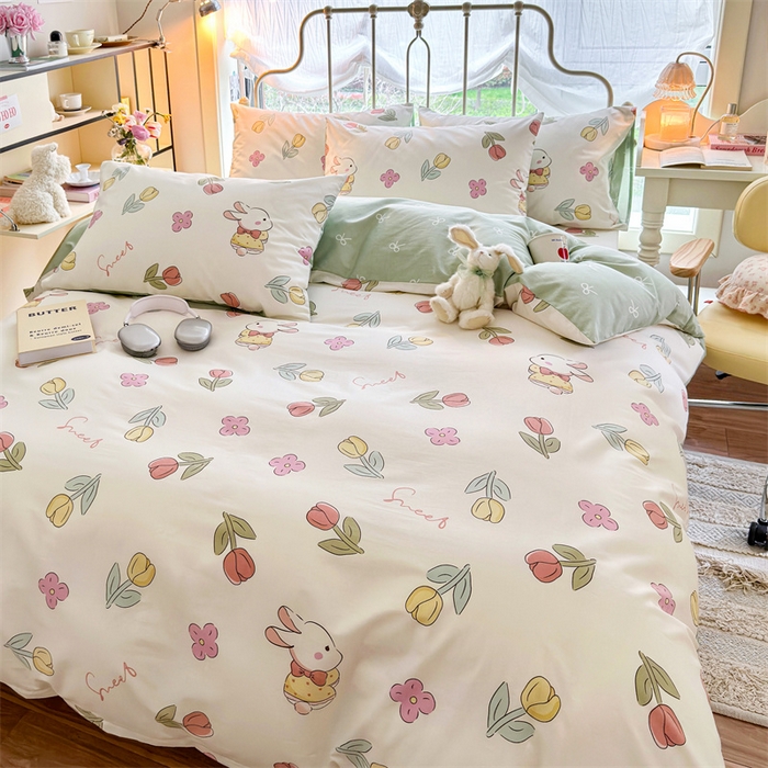 91家纺网 家纺一手货源 找家纺 名兮 2024新款全棉亲肤印花四件套 春意恋