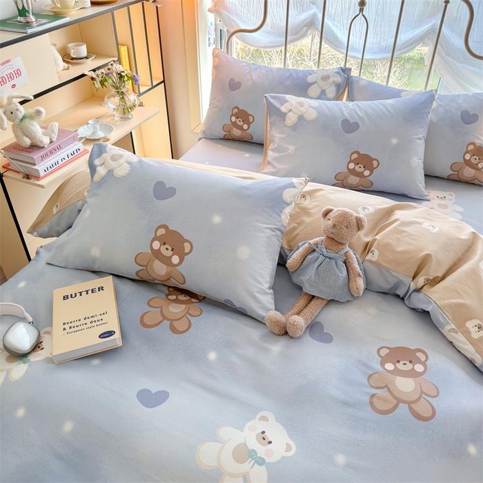 91家纺网 家纺一手货源 找家纺 名兮 2024新款全棉亲肤印花四件套 抱抱熊