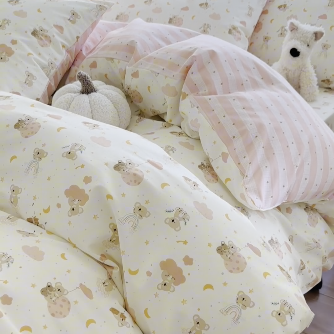 91家纺网 家纺一手货源 找家纺 名兮 2024新款全棉亲肤印花四件套 彩虹小熊