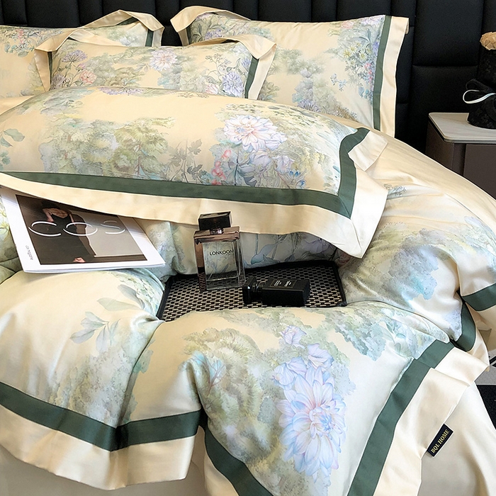 91家纺网 家纺一手货源 找家纺 东方名伶 2024新款50S全棉数码印花长绒棉四件套 暮云