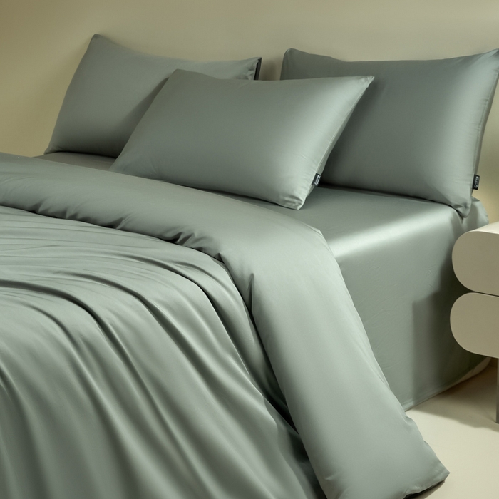 91家纺网 家纺一手货源 找家纺 安莱生活 2024新款100s全棉贡缎四件套 水绿