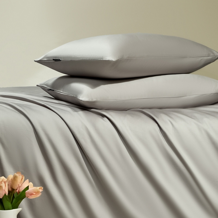 91家纺网 家纺一手货源 找家纺 安莱生活 2024新款100s全棉贡缎四件套 银灰