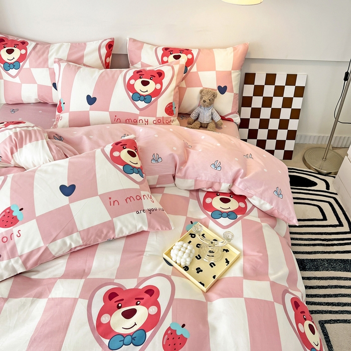 91家纺网 家纺一手货源 找家纺 西引力 2024新款全棉印花单被套 害羞熊