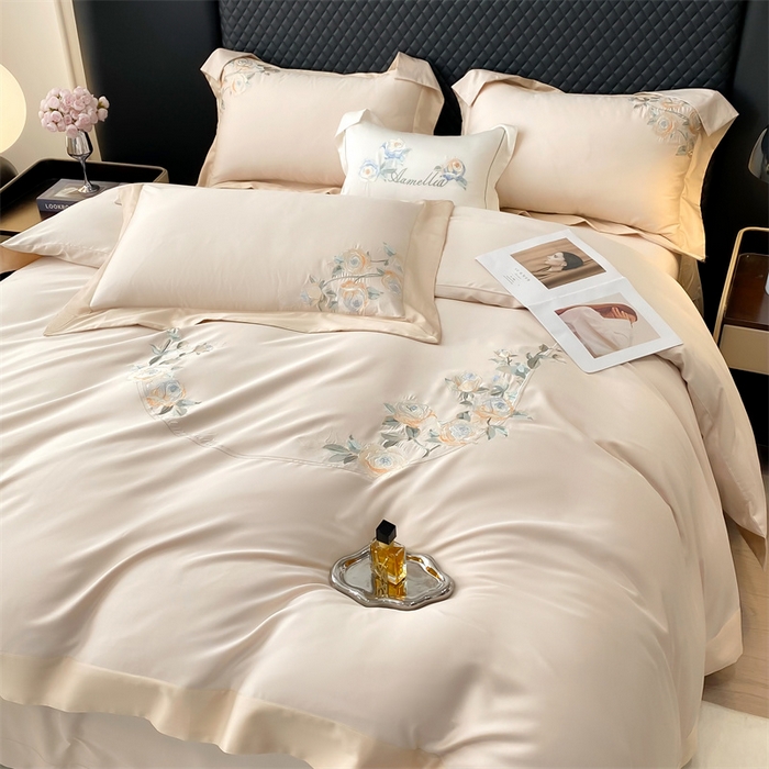 91家纺网 家纺一手货源 找家纺 美娘阁 2025新款双股天丝棉居家款四件套 兰亭序-艾米金