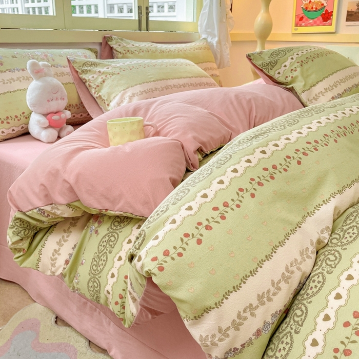 91家纺网 家纺一手货源 找家纺 玉海棠 2024新款AB版软糯针织棉印花四件套 复苏-