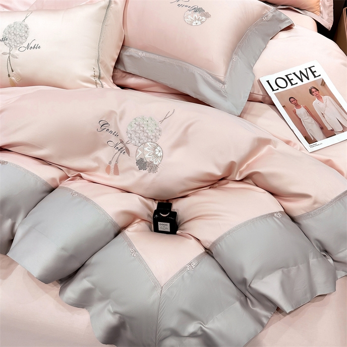 91家纺网 家纺一手货源 找家纺 美娘阁2025新款双股长绒棉居家款四件套 凯瑟琳-丹妮粉