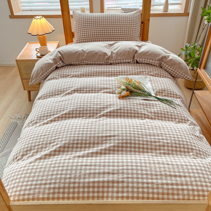 91家纺网 家纺一手货源 找家纺 吉象 2025新款水洗棉学生三件套 咖小格