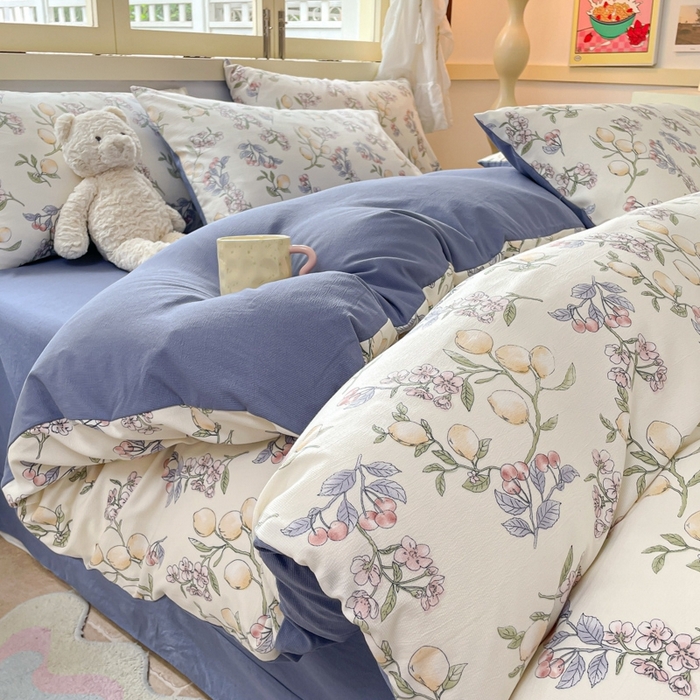 91家纺网 家纺一手货源 找家纺 玉海棠 2024新款AB版软糯针织棉印花四件套 果香-