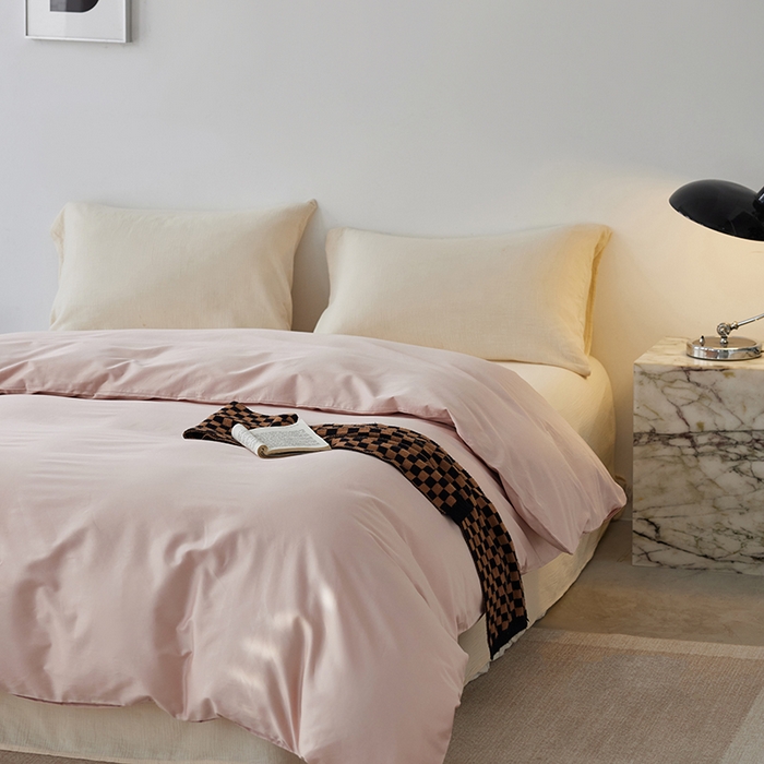 91家纺网 家纺一手货源 找家纺 安莱生活 2024新款100s全棉贡缎单被套 虾粉