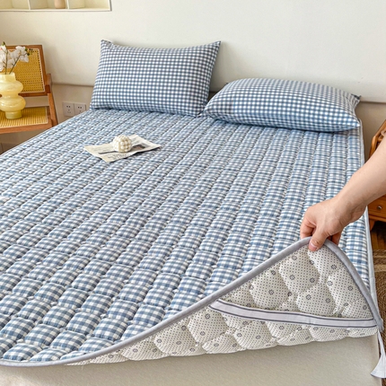 91家纺网 家纺一手货源 找家纺 （总）卡伦家纺 2025新款全棉色织水洗棉夹棉床垫席梦思保护垫