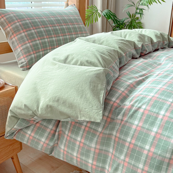 91家纺网 家纺一手货源 找家纺 吉象 2025新款水洗棉学生三件套 初晴绿