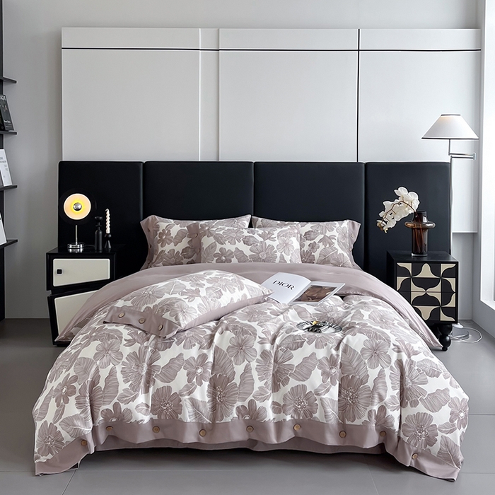 91家纺网 家纺一手货源 找家纺 艾迪尚家纺 2025新款柔丝茸磨毛印花纽扣款四件套 叶蓓