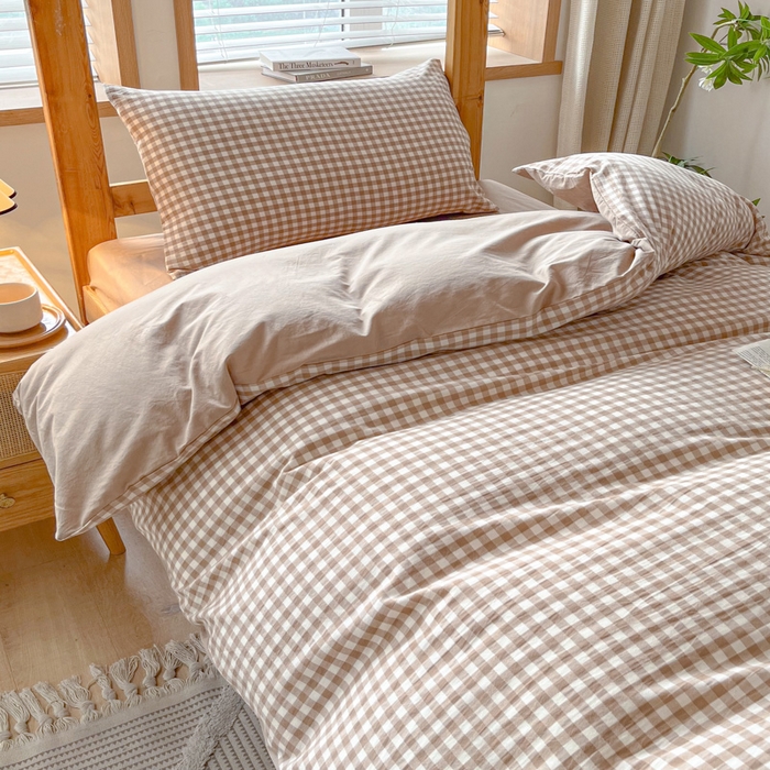 91家纺网 家纺一手货源 找家纺 吉象 2025新款水洗棉学生三件套 咖小格