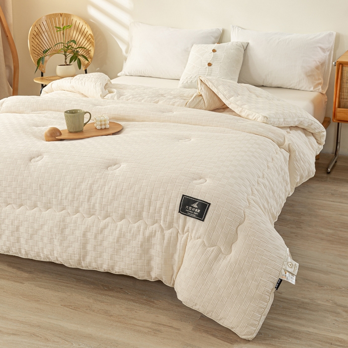 91家纺网 家纺一手货源 找家纺 （总）居易简 2025秋冬新款直播华夫格大豆被冬被立体包边订棉工艺水洗棉大豆被