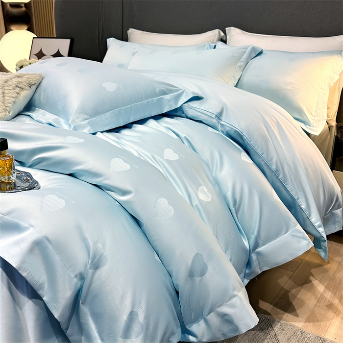 91家纺网 家纺一手货源 找家纺 2025新款双股长绒棉居家款提花系列四件套 心动-天空蓝