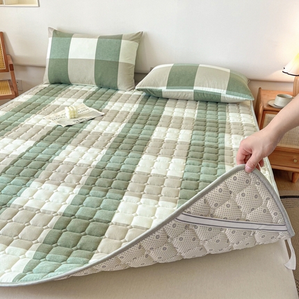 91家纺网 家纺一手货源 找家纺 （总）卡伦家纺 2025新款全棉色织水洗棉夹棉床垫席梦思保护垫