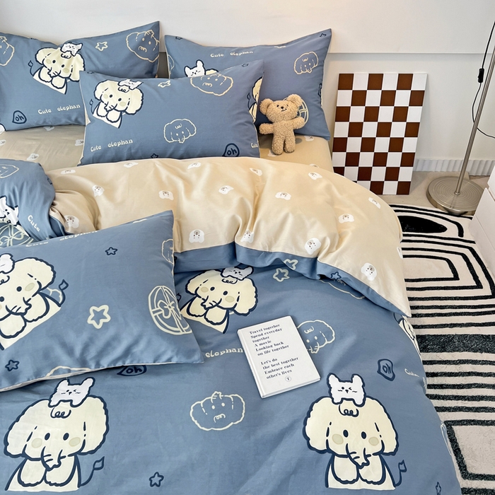 91家纺网 家纺一手货源 找家纺 西引力 2024新款全棉印花单被套 可爱小象