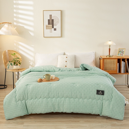 居易简 2025秋冬新款直播华夫格大豆被冬被立体包边订棉工艺水洗棉大豆被 清新绿