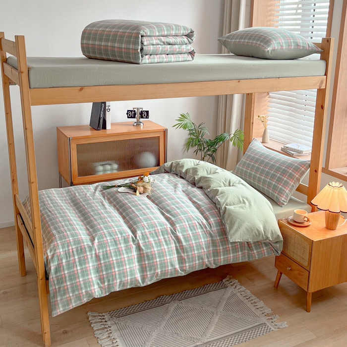 91家纺网 家纺一手货源 找家纺 吉象 2025新款水洗棉学生三件套 初晴绿