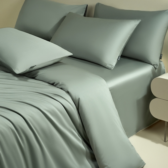 91家纺网 家纺一手货源 找家纺 安莱生活 2024新款100s全棉贡缎四件套 水绿