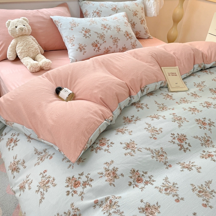 91家纺网 家纺一手货源 找家纺 玉海棠 2024新款AB版软糯针织棉印花四件套 芙曼-绿-