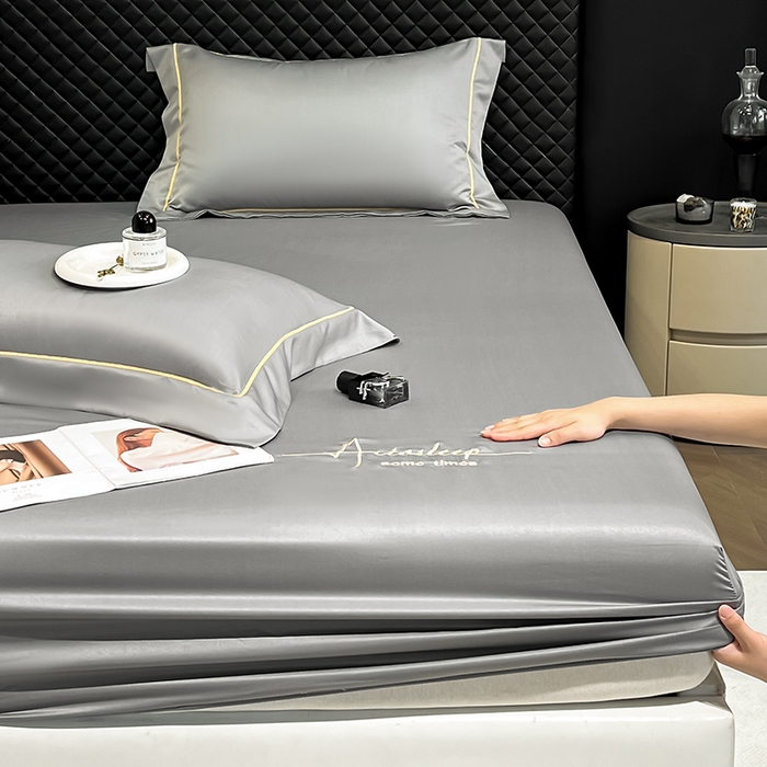 91家纺网 家纺一手货源 找家纺 露梦家纺 2025新款A类水洗原棉刺绣款床笠-星辰系列（提供买家秀） 星辰-高级灰