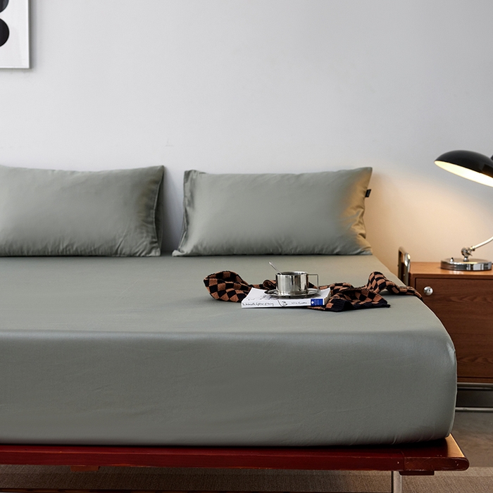 91家纺网 家纺一手货源 找家纺 安莱生活 2024新款100s全棉贡缎单床笠 水绿