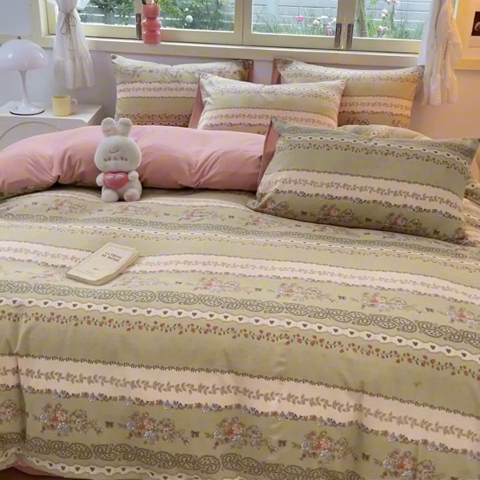 91家纺网 家纺一手货源 找家纺 玉海棠 2024新款AB版软糯针织棉印花四件套 复苏-