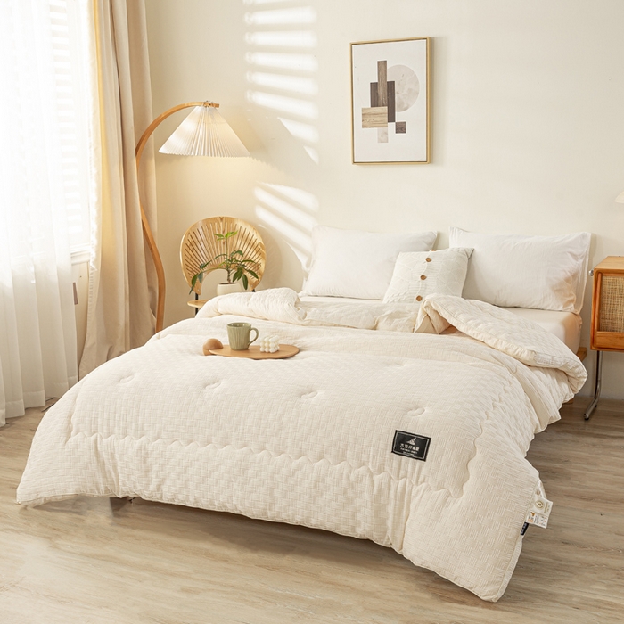 91家纺网 家纺一手货源 找家纺 （总）居易简 2025秋冬新款直播华夫格大豆被冬被立体包边订棉工艺水洗棉大豆被