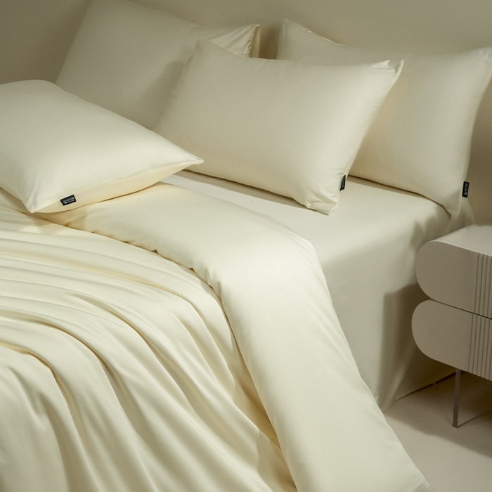 91家纺网 家纺一手货源 找家纺 安莱生活 2024新款100s全棉贡缎四件套 月光白