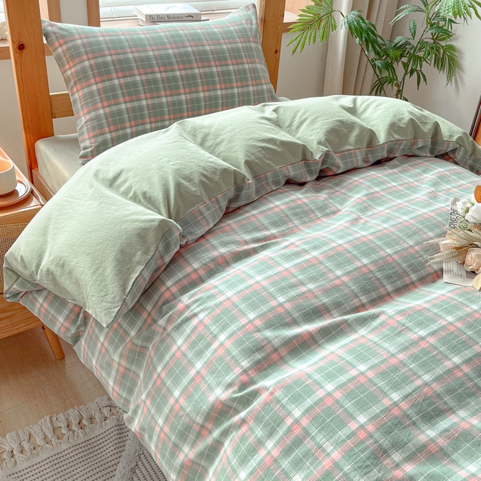 91家纺网 家纺一手货源 找家纺 吉象 2025新款水洗棉学生三件套 初晴绿